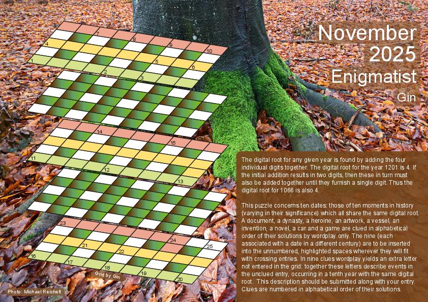 2025 3D Crossword Calendar November grid page