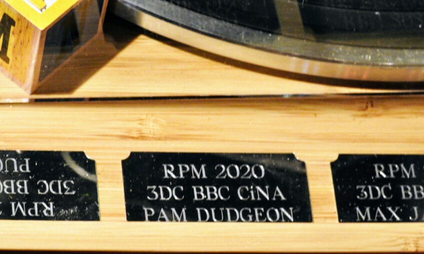 Pam’s plaque on RPM trophy